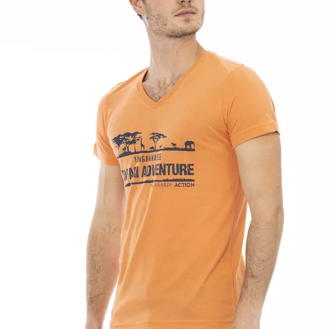 Trussardi Action Orange Cotton Men's V-Neck T-Shirt