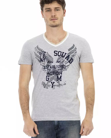 Trussardi Action Gray Cotton Men's V-Neck T-Shirt