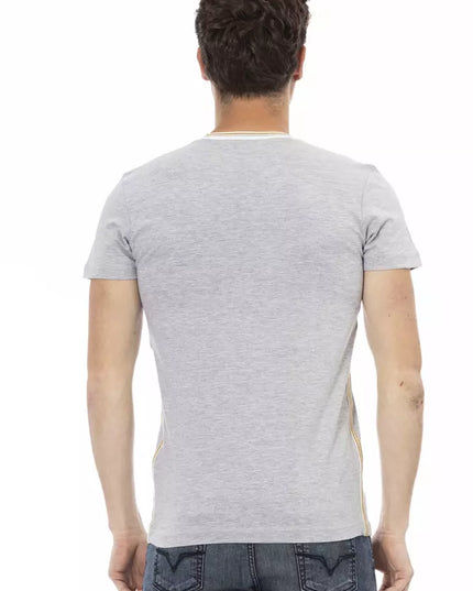 Trussardi Action Gray Cotton Men's V-Neck T-Shirt