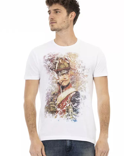 Trussardi Action Sleek White Cotton Blend Tee with Graphic Front