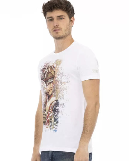 Trussardi Action Sleek White Cotton Blend Tee with Graphic Front
