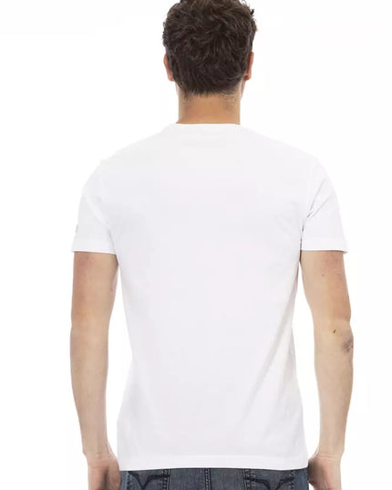 Trussardi Action Sleek White Cotton Blend Tee with Graphic Front