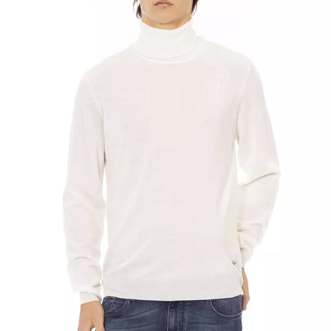 Baldinini Trend White Fabric Men Sweater with Turtleneck Design