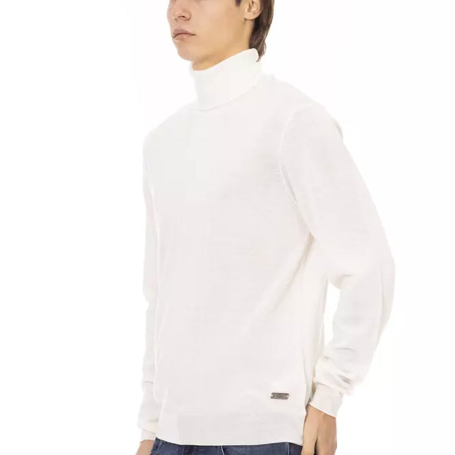 Baldinini Trend White Fabric Men Sweater with Turtleneck Design