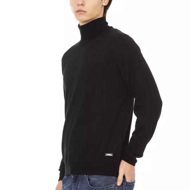Baldinini Trend Black Fabric Men Sweater with Turtleneck Design