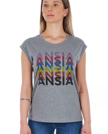 Frankie Morello Gray Cotton Women T-Shirt