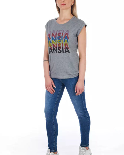Frankie Morello Gray Cotton Women T-Shirt
