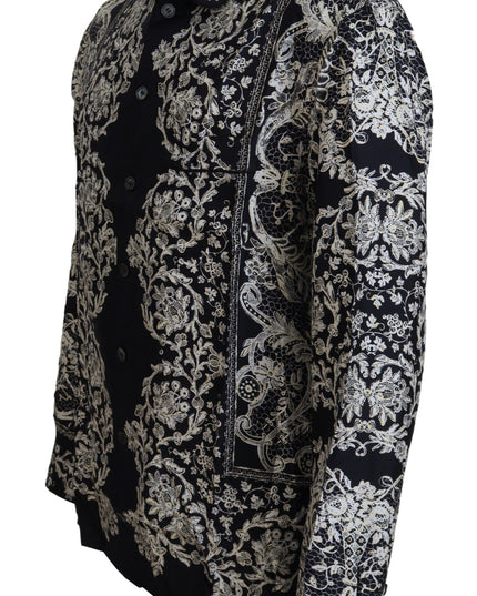 Dolce & Gabbana Blue Silk Floral Baroque Satin Casual Shirt