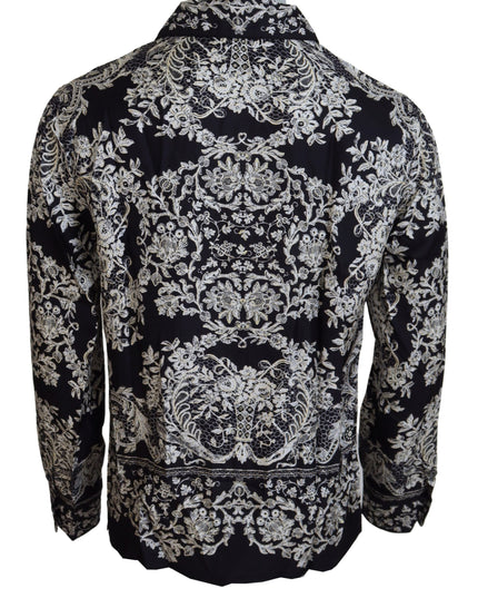 Dolce & Gabbana Blue Silk Floral Baroque Satin Casual Shirt