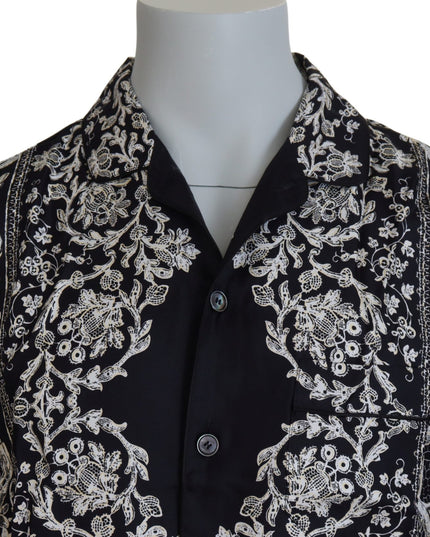 Dolce & Gabbana Blue Silk Floral Baroque Satin Casual Shirt