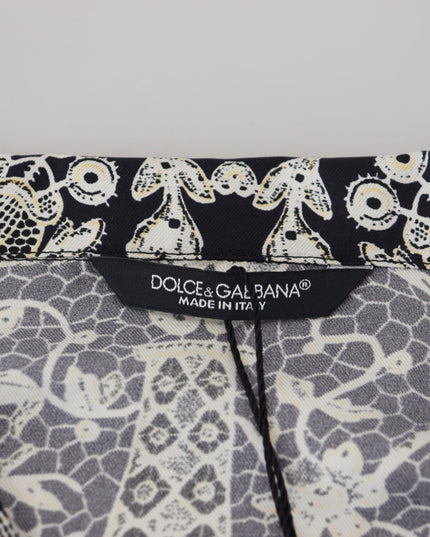 Dolce & Gabbana Blue Silk Floral Baroque Satin Casual Shirt