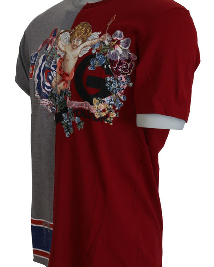 Dolce & Gabbana Red Gray Two Model DG Angel Crewneck  T-shirt