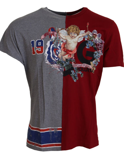 Dolce & Gabbana Red Gray Two Model DG Angel Crewneck  T-shirt