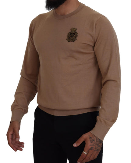 Dolce & Gabbana Beige Cashmere Crown Logo Pullover Sweater