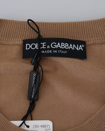 Dolce & Gabbana Beige Cashmere Crown Logo Pullover Sweater