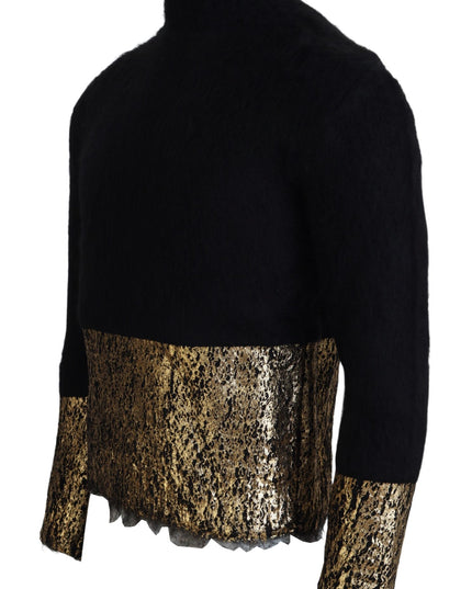 Dolce & Gabbana Black Gold Turtleneck Mohair Pullover Mens Sweater