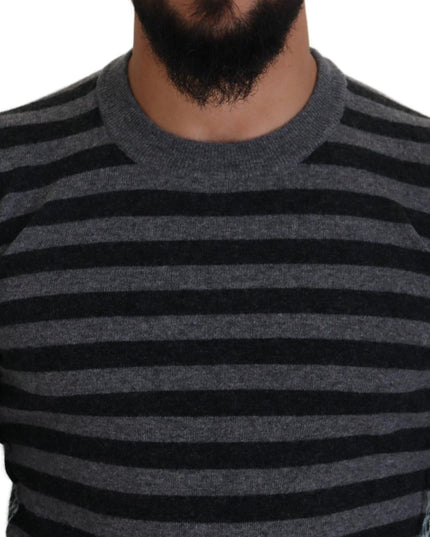 Dolce & Gabbana Black Gray Wool Logo Pullover Sweater