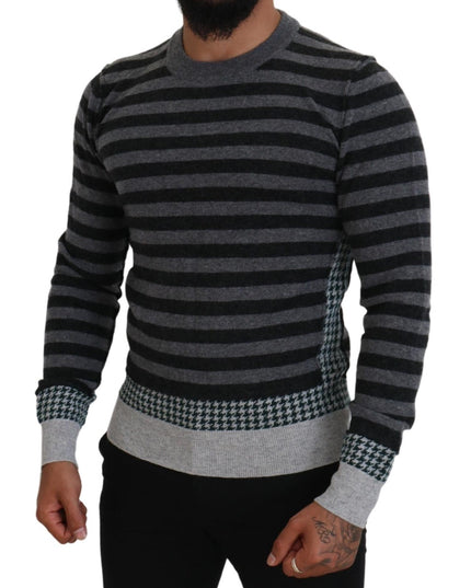 Dolce & Gabbana Black Gray Wool Logo Pullover Sweater