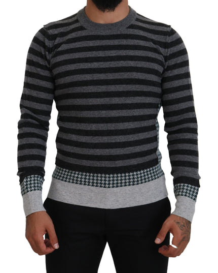 Dolce & Gabbana Black Gray Wool Logo Pullover Sweater