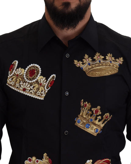 Dolce & Gabbana Black Gold Crown Slim Fit Dress Formal Shirt