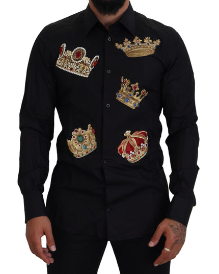 Dolce & Gabbana Black Gold Crown Slim Fit Dress Formal Shirt