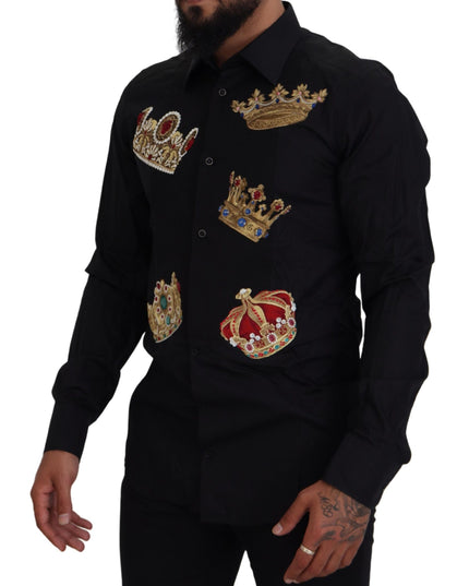Dolce & Gabbana Black Gold Crown Slim Fit Dress Formal Shirt