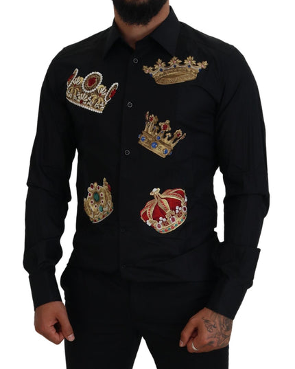 Dolce & Gabbana Black Gold Crown Slim Fit Dress Formal Shirt
