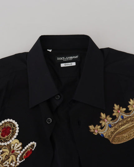 Dolce & Gabbana Black Gold Crown Slim Fit Dress Formal Shirt