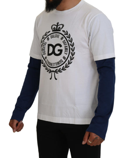 Dolce & Gabbana White Blue DG Crown Pullover Sweater