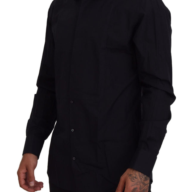 Dolce & Gabbana Black Gold Cotton Slim Fit Dress Mens Shirt