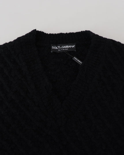 Dolce & Gabbana Black Wool V-neck Knitted Pullover Sweater