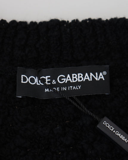 Dolce & Gabbana Black Wool V-neck Knitted Pullover Sweater