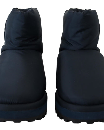 Dolce & Gabbana Blue Nylon Boots Padded Mid Calf Shoes
