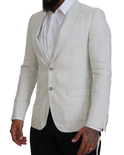 Dolce & Gabbana White Linen Slim Fit Jacket Blazer