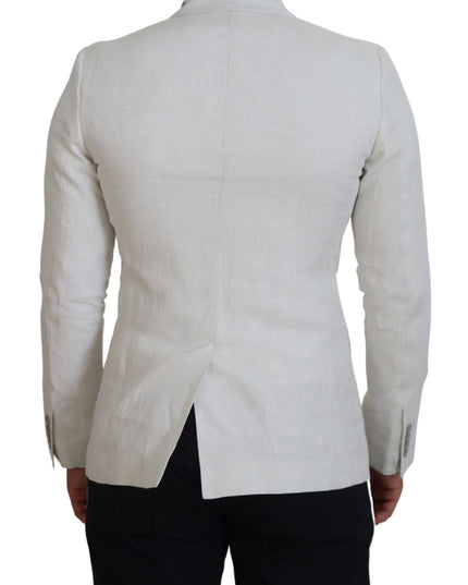 Dolce & Gabbana White Linen Slim Fit Jacket Blazer