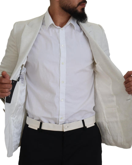 Dolce & Gabbana White Linen Slim Fit Jacket Blazer