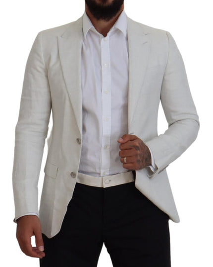 Dolce & Gabbana White Linen Slim Fit Jacket Blazer