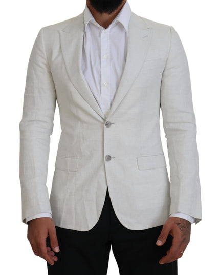 Dolce & Gabbana White Linen Slim Fit Jacket Blazer