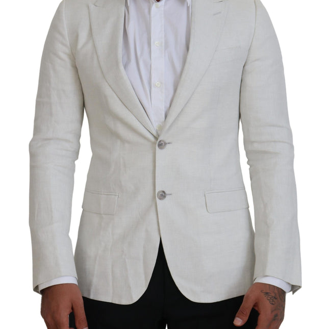 Dolce & Gabbana White Linen Slim Fit Jacket Blazer