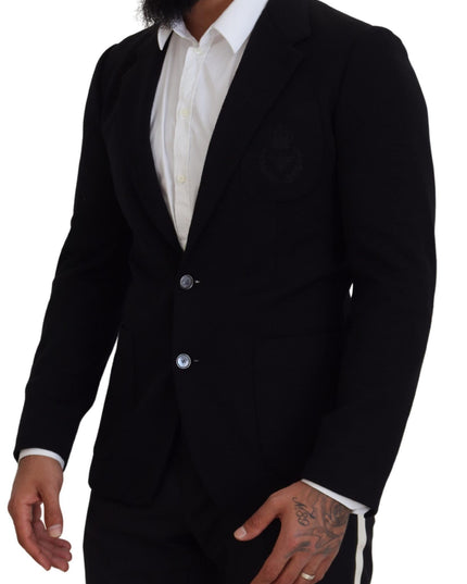 Dolce & Gabbana Black Wool Crown Slim Fit Jacket Blazer