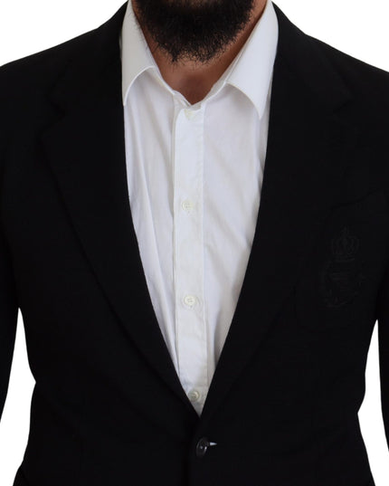 Dolce & Gabbana Black Wool Crown Slim Fit Jacket Blazer