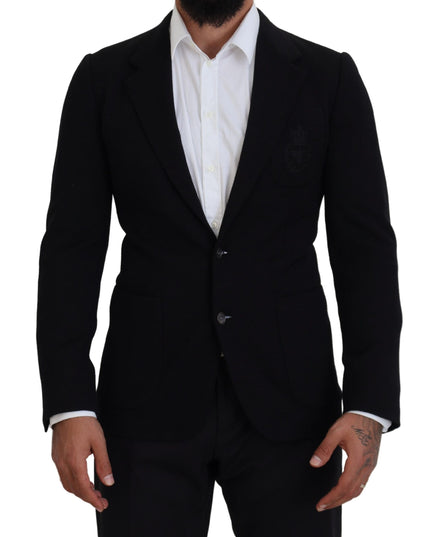Dolce & Gabbana Black Wool Crown Slim Fit Jacket Blazer