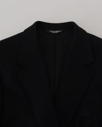 Dolce & Gabbana Black Wool Crown Slim Fit Jacket Blazer