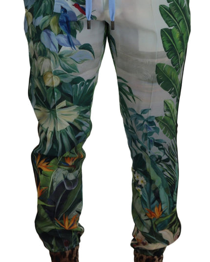 Dolce & Gabbana White Floral Printed Men Jogger Pants