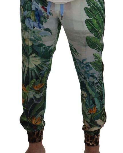 Dolce & Gabbana White Floral Printed Men Jogger Pants