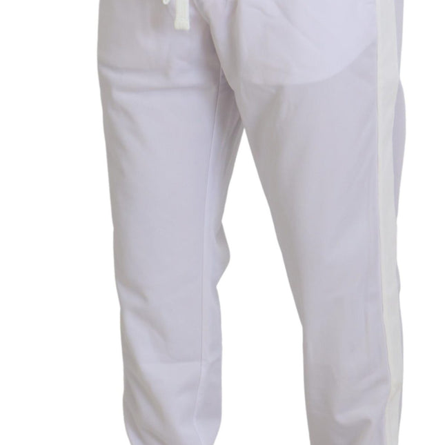 Dolce & Gabbana White Polyester Crown Logo Jogger Pants