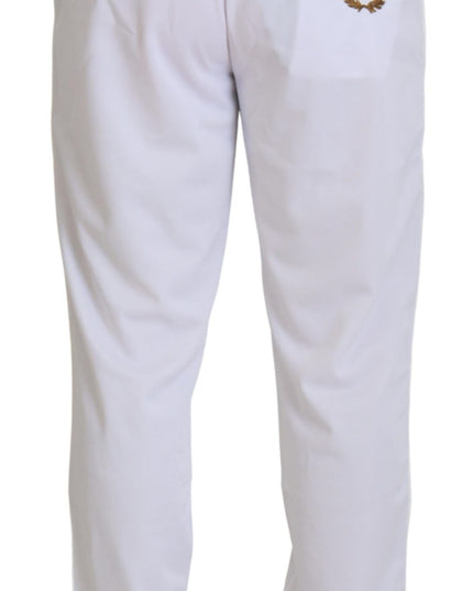 Dolce & Gabbana White Polyester Crown Logo Jogger Pants
