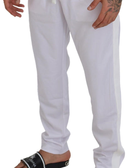 Dolce & Gabbana White Polyester Crown Logo Jogger Pants