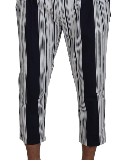 Dolce & Gabbana White Cotton Striped Cropped Pants