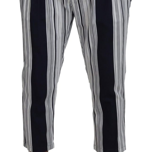 Dolce & Gabbana White Cotton Striped Cropped Pants